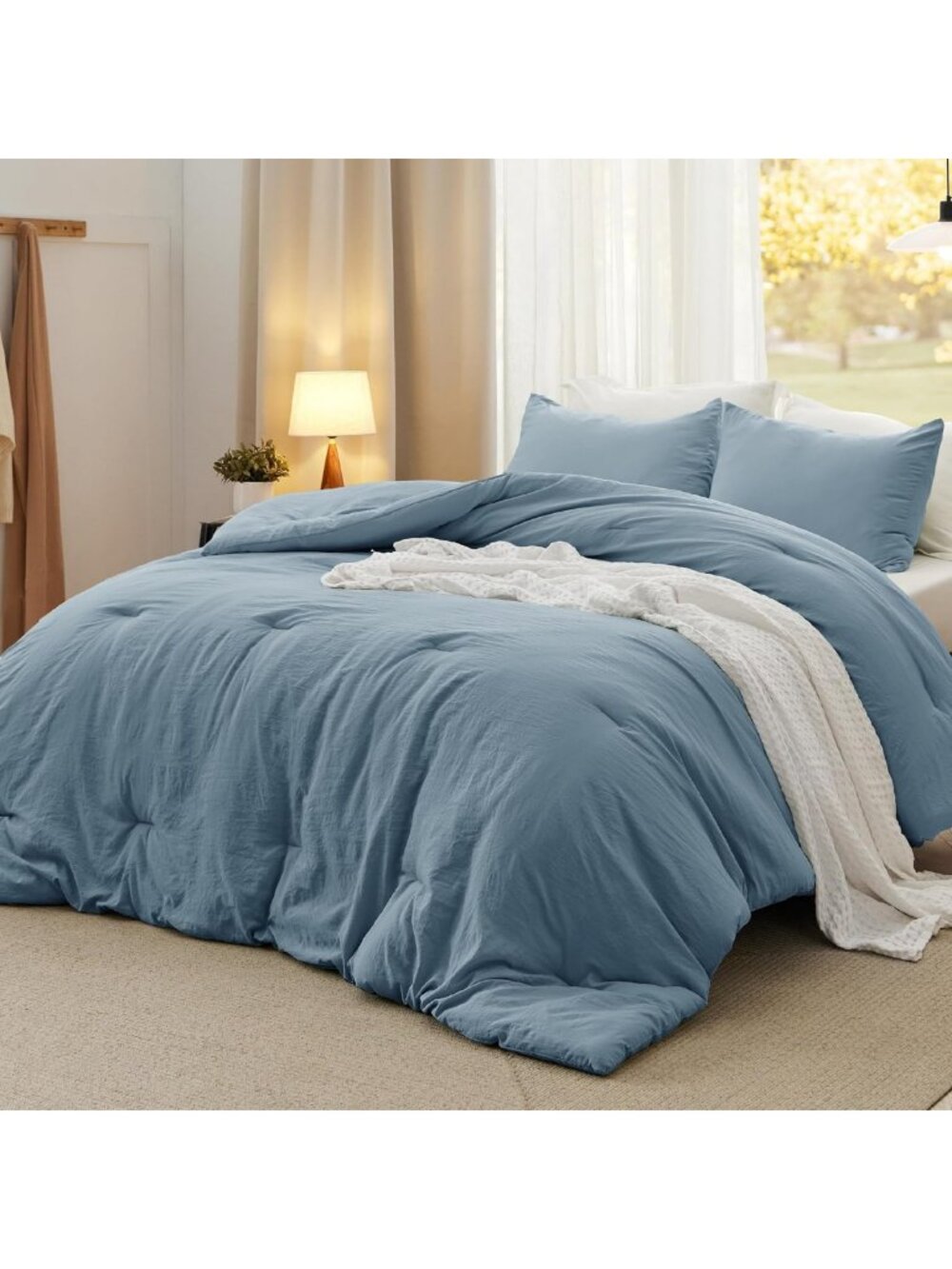 Soft Dusty Blue California King Comforter Set - 3 Pieces, Prewashed, Cozy